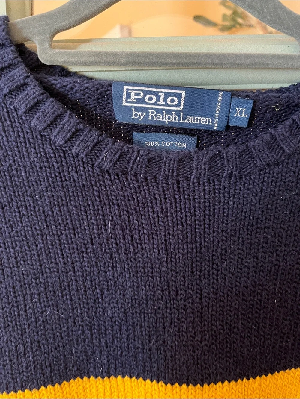 Polo by Ralph Lauren Navy Crewneck Sweater with Gold Stripes